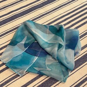 NWOT Nordstrom Teal and Aqua Silk Scarf 70” by 38.5”